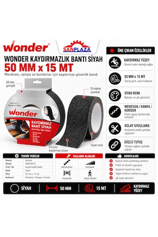 Sanplaza Wonder Wbks5015 Siyah Kaydırmazlık Bandı 50 Mm X 15 Mt Merdiven Zemin Güvenlik Bandı