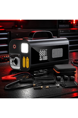 Prohummer Phm014 Jump Starter - Çok Fonksiyonlu 10u1 Arada Süpürgeli Kompresörlü Akü Takviye Cihazı 12000mah - Powerbank