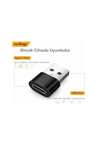 Usb To Type-c Dönüştürücü/çevirici, 3a Hızlı Şarj Ve Veri Aktarımı, Otg, Mini Boy Siyah, İphone Ve Dizüst