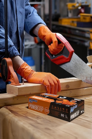 Dolphin Nitril Powergrip Ekstra Kalın Elmas Dokulu Eldiven Turuncu Large Büyük Boy - 50'li Paket