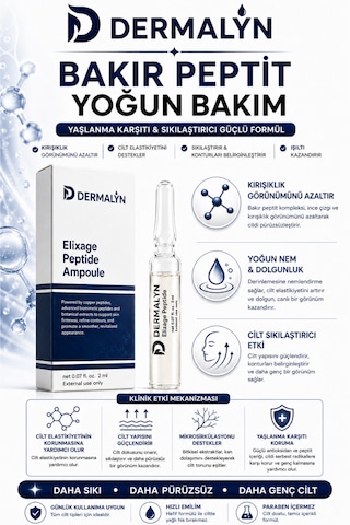Dermalyn 5 Adet Bakır Peptit Yaşlanma Karşıtı Sıkılaştırıcı Kolajen Destekleyici Ampul Serum Dermaroller