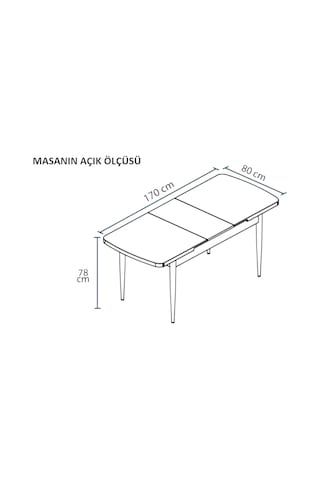 Sonata Ceviz 80 x 132 Açılabilen MDF Masa Siyah Metal Ayaklı Mutfak Masası 6 Cappucino Sandalye