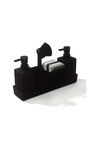Motion003 6 Adet Mat Siyah Çift Sabunluklu Sünger Tutucu Ve Bulaşık Fırçası İle Alt Depolama Drenajlı Mutfak Lavabosu Veya Banyo İçin Modern Minimalist Tasarım Siyah Siyah