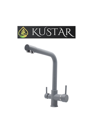 Kustar Gri Granit Kaplama 3 Yollu Arıtma Çıkışlı Mutfak Eviye Bataryası