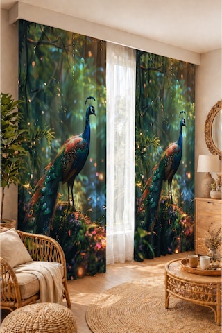 2 Adet 140x260 Cm Ölçüsünde Şık Dekoratif Fon Perde Koleksiyon Yeşil