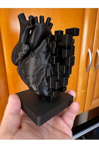 Piksel Kalp Heykeli Mat Siyah Anatomik Sanat Dekoratif Biblo