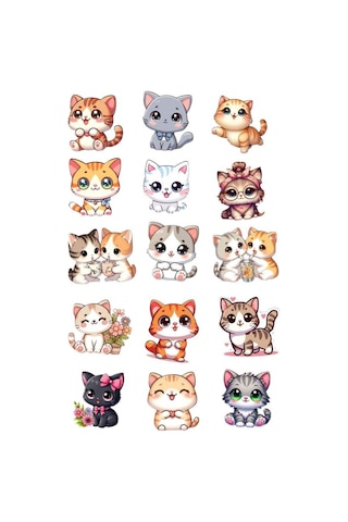 Kedi Temalı Sticker Etiket Seti - Cat Sticker - Laptop Notebook Telefon 30x21cm