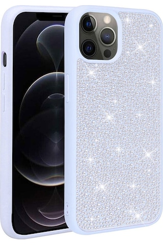 Apple Uyumlu iPhone 12 Pro Max Kılıf Parlak Taşlı Tasarım Zore Ston Kapak Mavi Açık