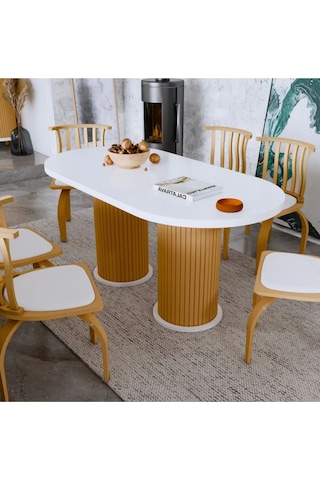 Ada 90x170 Oval Yemek Masası & Mutfak Masası & Salon Masası Masa Beyaz - Ceviz