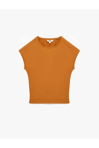Koton Slim Fit Pamuklu Bisiklet Yaka Sıfır Kol Tişört Kahverengi 6sak50456ek Kahve