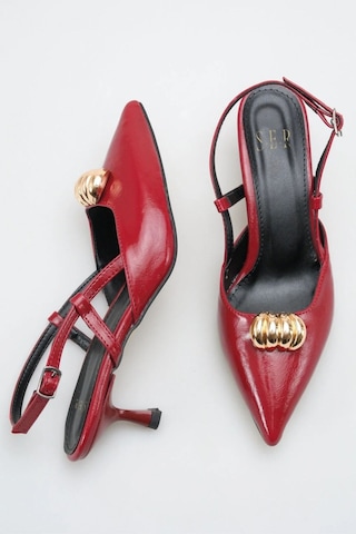 Sermoda Topuklu Kadın Ayakkabı - 5 Cm İnce Topuklu Sivri Burun Kadın Stiletto Ayakkabı Bordo Yanki