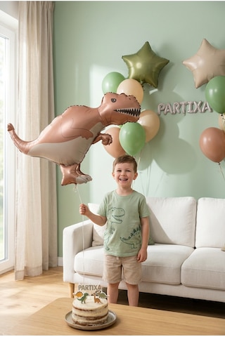 Mat Kahverengi T-rex Retro Dinozor Folyo Balon 64x40 Cm Dinozor Temalı Çocuk Doğum Günü Parti Süsü Çok Renkli