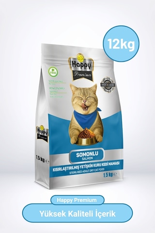 Happy Kısırlaştırılmış Somonlu Kuru Kedi Maması 12 KG