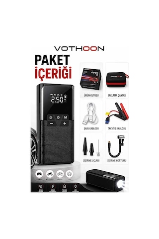 12000 Mah Akıllı Akü Takviye Ve Dijital Hava Pompası Akım Korumalı Evimdeyokyok