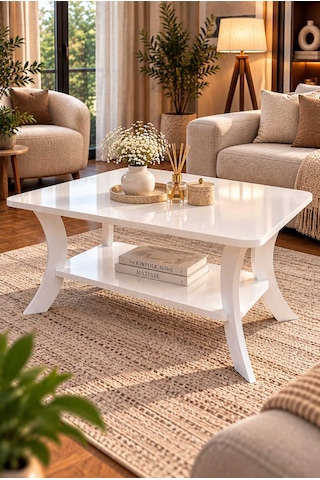 Orta Sehpa Beyaz Dikdörtgen 90 Cm Genişlik - 55 Cm En - Mdf Ayak 46 Cm Yükseklik Modern Orta Sehpa Beyaz