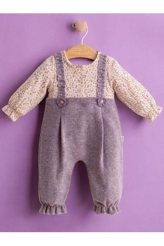 Kız Bebek Çiçek Desenli Tulum-15269 Mor