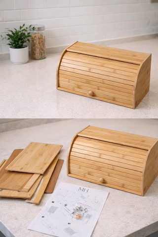 Makri Home Doğal Bambu Demonte Ekmeklik, Ekmek Kutusu, Kayar Kapaklı, Geniş Hacimli, 38 X 23 X 19 Cm Turuncu