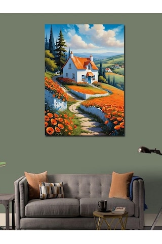 Kanvas Tablo Gelincikli Köy Evi 100cmx140cm
