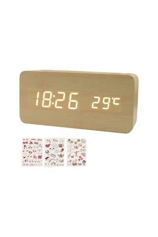 Gajeena Ahşap Dijital Alarm Saat, Led Büyük Ekran, 8 Seviye Parlaklık, Ses Kontrolü, Zaman-tarih-sıcaklık Gösterimi, Otomatik/manuel Aydınlatma Bambu