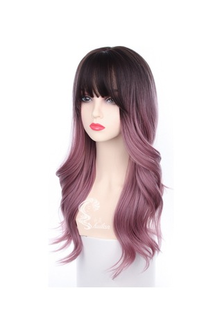 Kadınlar İçin Pembe Ve Mor Renkte Uzun Kıvırcık Peruk