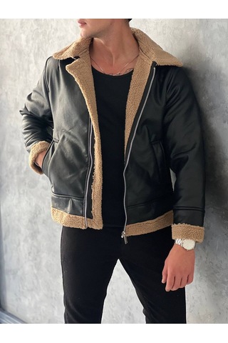Modefendi Full Kürklü Yarı Oversize Deri Mont Kahverengi