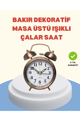 Metal Bronz Nostaljik Masa Saati Alarmlı Büyük Boy Sessiz Mekanizmalı