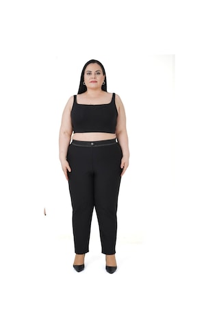 Kadın Büyük Beden Boru Paça Toparlayıcı Yüksek Bel Siyah Ekstra Battal Pantalon