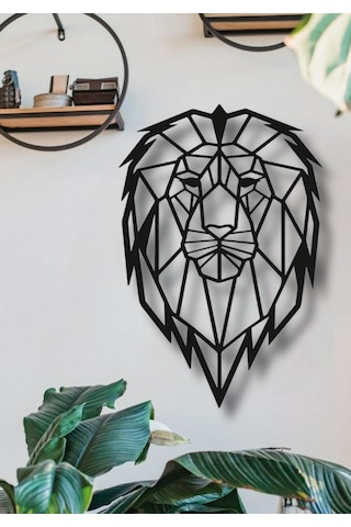 Geometrik Aslan Kafası Metal Duvar Dekoru
