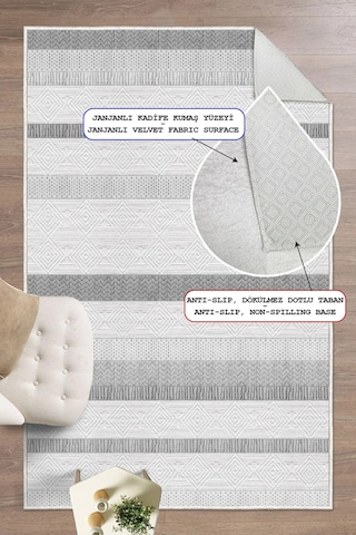 Modern Desenli Dijital Baskılı Yıkanabilir Salon Halısı Oturma Odası Mutfak Halısı Yolluk Gri