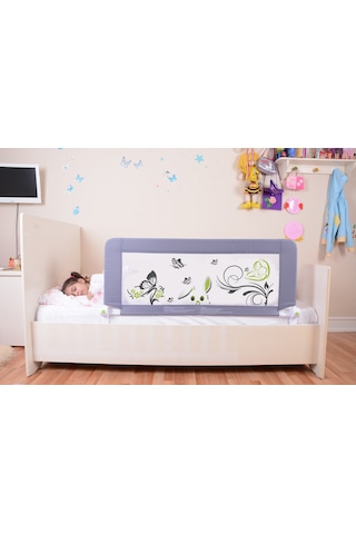 Portakal Safety Tavşan Desenli Portatif Katlanabilir Yatak Bariyeri Gri