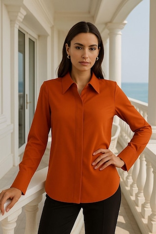 Kadın Kiremit Gizli Düğme Detaylı Slim Fit Trend Krep Gömlek Çok Renkli