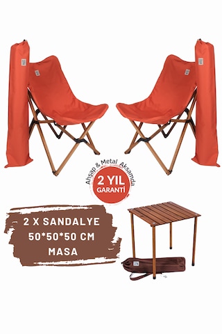 Bag The Joy Ahşap Masa Sandalye Seti Kahve Kiremit - 50 50 50c