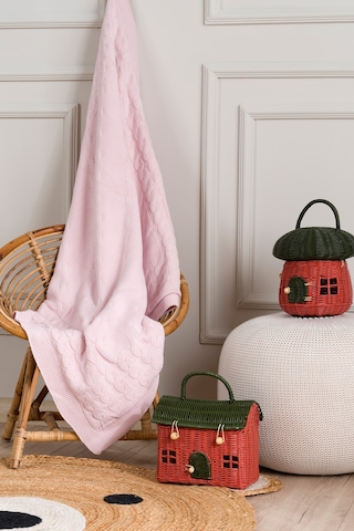 Toffy Toz Pembe Örgü Bebek Battaniyesi 100x100 Pembe