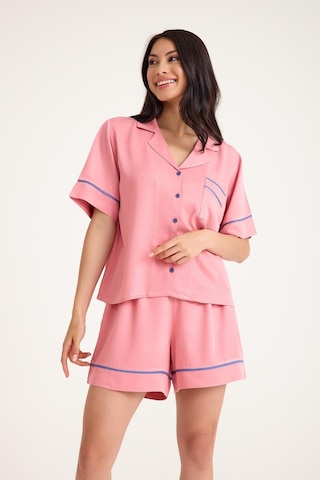 Amarelle Dream Pembe Viskon Kısa Kollu Şortlu Önden Düğmeli Pijama Takım Pembe