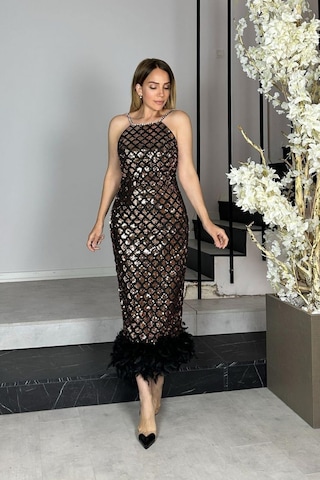 Ges Moda G1276 Otriş Ve Askı Detaylı Payet Tasarım Elbise Bronz Bronz