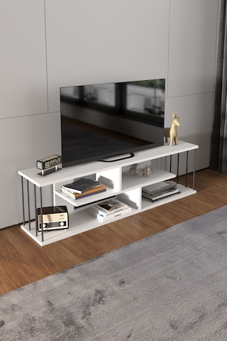Tv Sehpası Tv Ünitesi Raflı 140 Cm Gzd Beyaz Beyaz