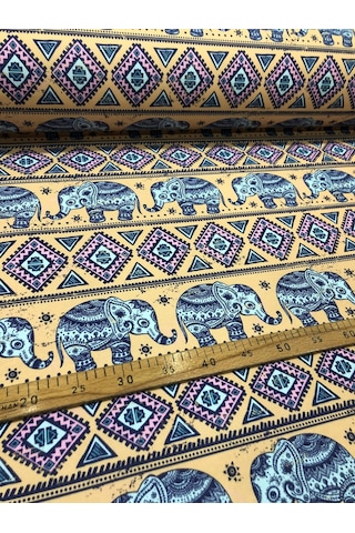 Enesar Home Elephant Etnik Fil Desenli Kumaş Kırlentlik Döşemelik Kumaş Dijital Baskı 100 x 140 cm
