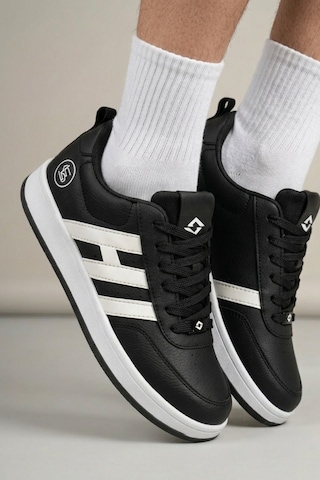 Papuç Sepeti 037 Erkek Rahat Taban Sneakers Spor Ayakkabı SİYAH-BEYAZ