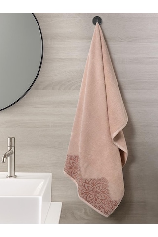 Pamuk Tekli Havlu Jakarlı Karna Home Klover - 50 X 90 Somon