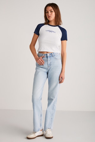 Ethıquet VANE Kadın %100 Pamuk Crop Beyaz/Navy T-Shirt