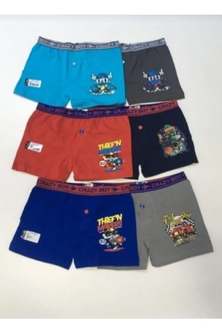 Tutku 0253 Erkek Çocuk Desenli Likralı Boxer Şort 6 Adet 001