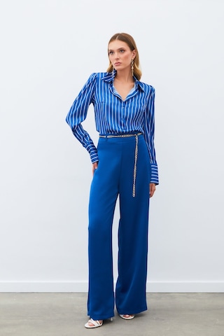 Sateen Zincirli Saten Krep Pantolon - İndigo-134887 İndigo
