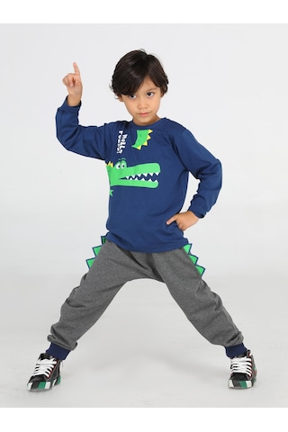 Casabony Hello Timsah Tırtırlı Baggy Pantolon + T-Shirt Takım-Antrasit