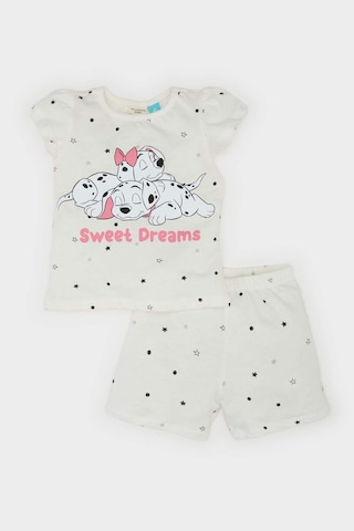 DeFacto Kız Bebek 101 Dalmatians Pijama Takımı Kısa Kollu Penye Üst Beli Lastikli Şort E4616A525SMWT47 Beyaz