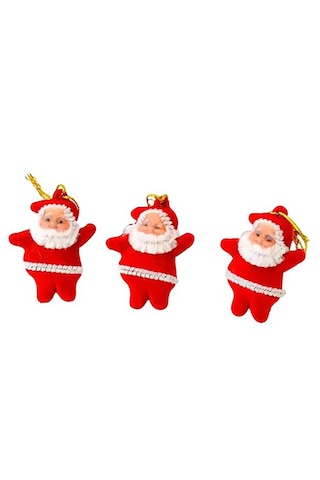 3 Lü Noel Baba Figürlü Yılbaşı Çam Ağacı Süs Seti Noel Adam Yeni