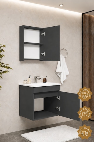 Teta Home Tokyo 55 Cm Mdf Banyo Dolabı Seti Antrasit