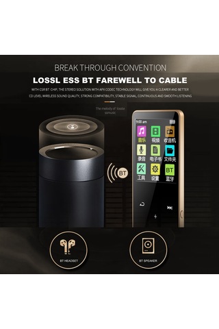 Springsun 4gb Altın Bluetooth Mp3/mp4 Çalar - 1.8" Dokunmatik Ekran, Ses Kaydı, Fm Radyo, Harici Hoparlör, Ses Kalitesi Ve Hafıza Genişletme Desteği