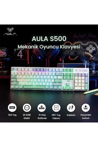 Aula S500 Blue Switch Rgb Makrolu Kablolu Gaming Mekanik Oyuncu Klavyesi