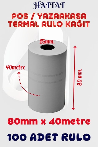 Hattat Termal Pos Rulo 100 Adet Rulo 80 MM x 40 M