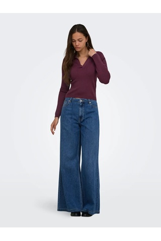 Only Onlkaya Ls Polo Knt Noos Kadın Polo Yaka Triko Kazak 15344841 Bordo